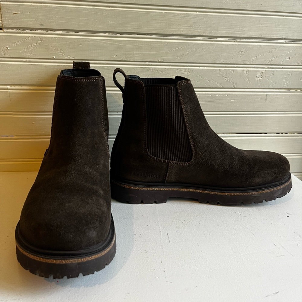 Women’s Birkenstock Highwood Slip On Suede Chelsea Boots Dark Brown Mocha - Picture 3 of 12